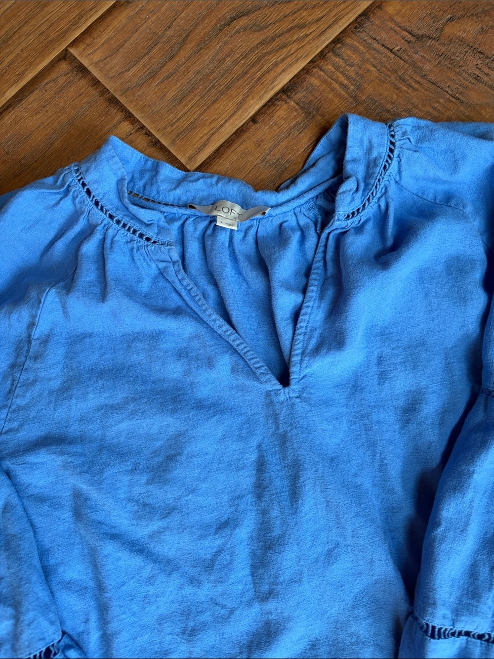 LOFT Sky Blue Peasant Blouse - Size Large - Picture 3 of 9